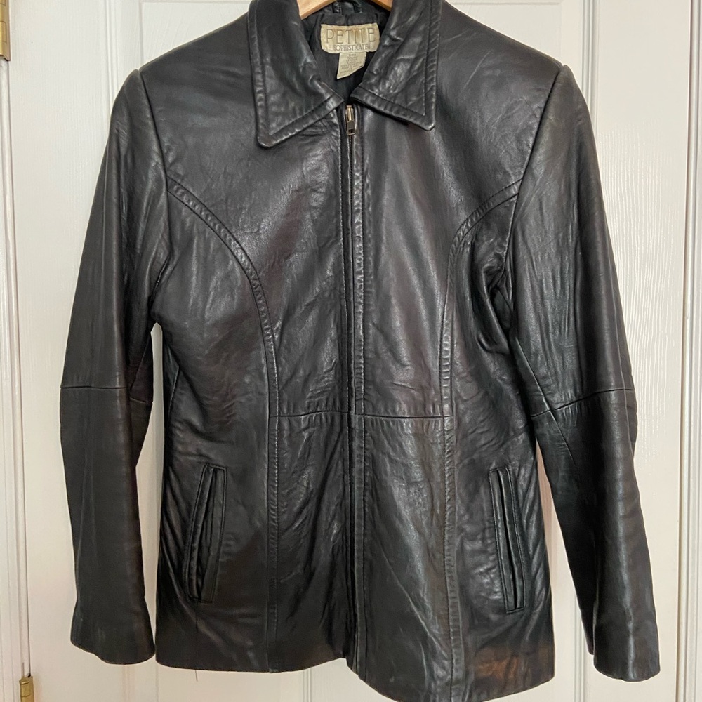 Women’s Genuine Leather Black Jacket Sz M Petite